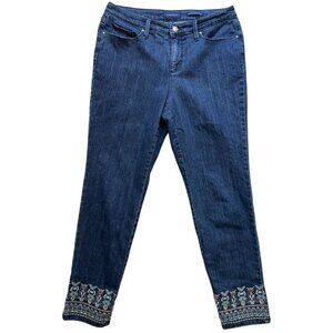 Charter Club Women's Bristol Skinny Ankle Jeans Embroidered Hem Sz 10 Blue Denim